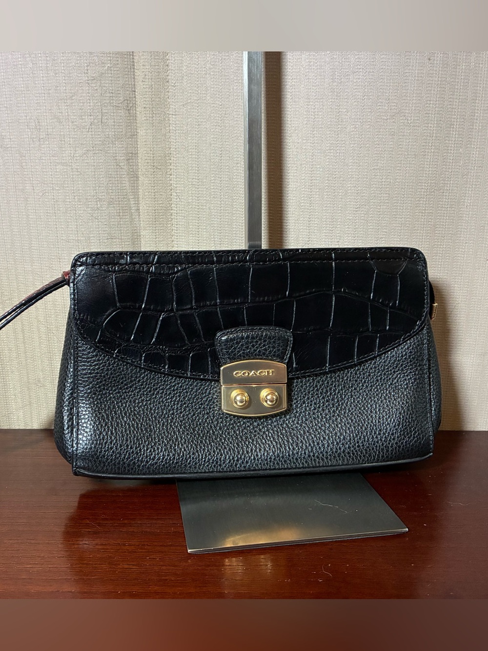 Coach Black Croc-Embossed Clutch